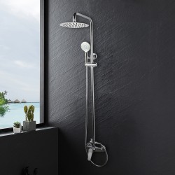 8 inch Round Chrome Twin Shower Set Bottom Inlet